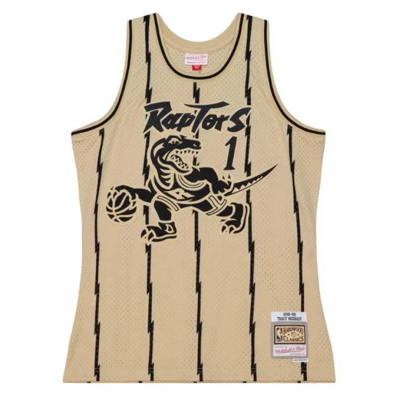 Men's Mitchell & Ness Khaki Black Swingman Jersey Raptors 1998 Tracy Mcgrady sold by Zulily