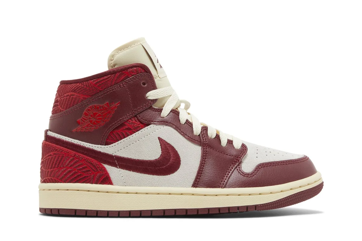 Women's Air Jordan Retro 1 Mid Se 'Tiki Leaf Team Red' sold by Zulily
