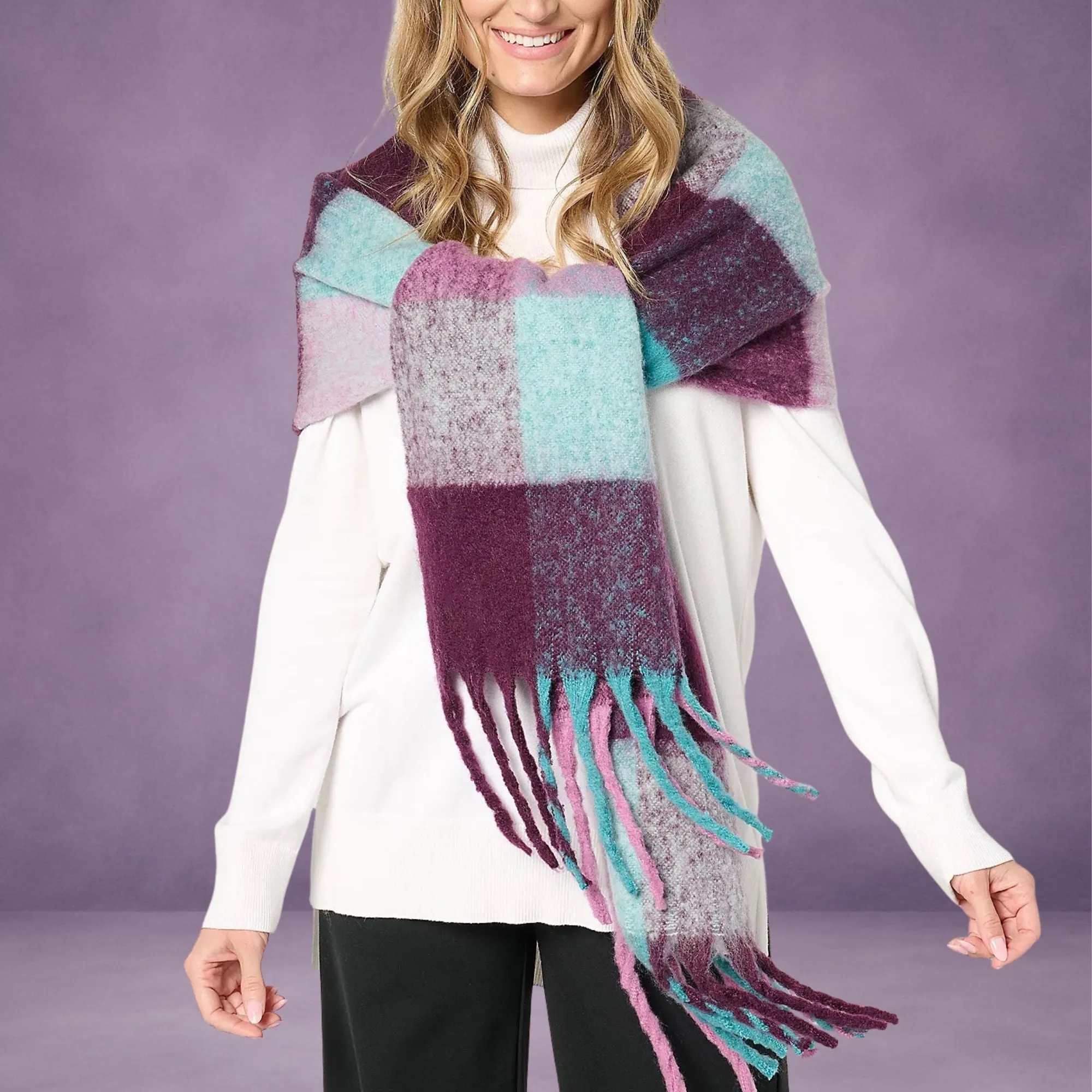 Sprigs Oversized Woven Plaid Fringe Scarf sold by Zulily product image thumbnail 4