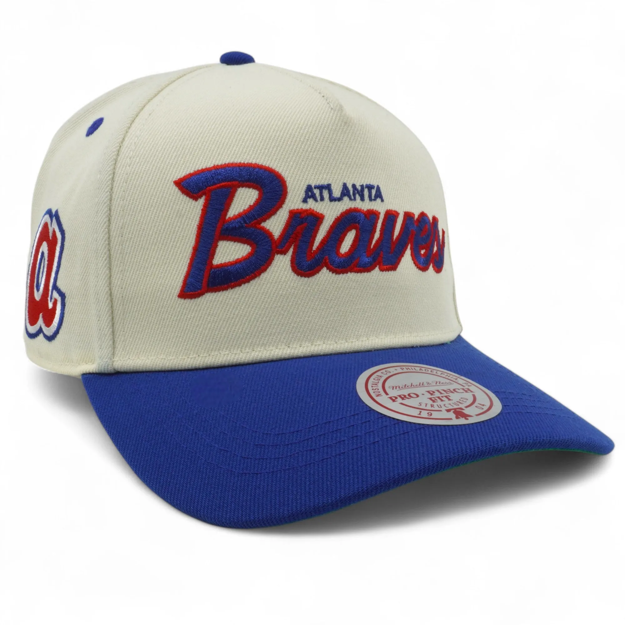 Men's Mitchell & Ness MLB Hat Trick Script Pro Pinch Snapback Coop Braves - Cream sold by Zulily product image thumbnail 3