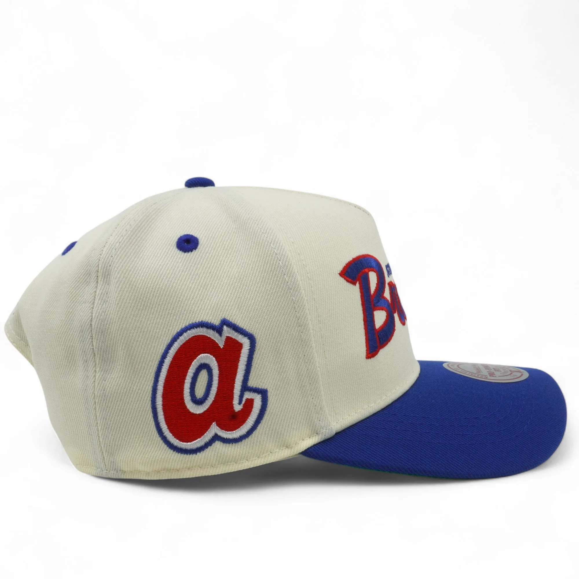 Men's Mitchell & Ness MLB Hat Trick Script Pro Pinch Snapback Coop Braves - Cream sold by Zulily product image thumbnail 4