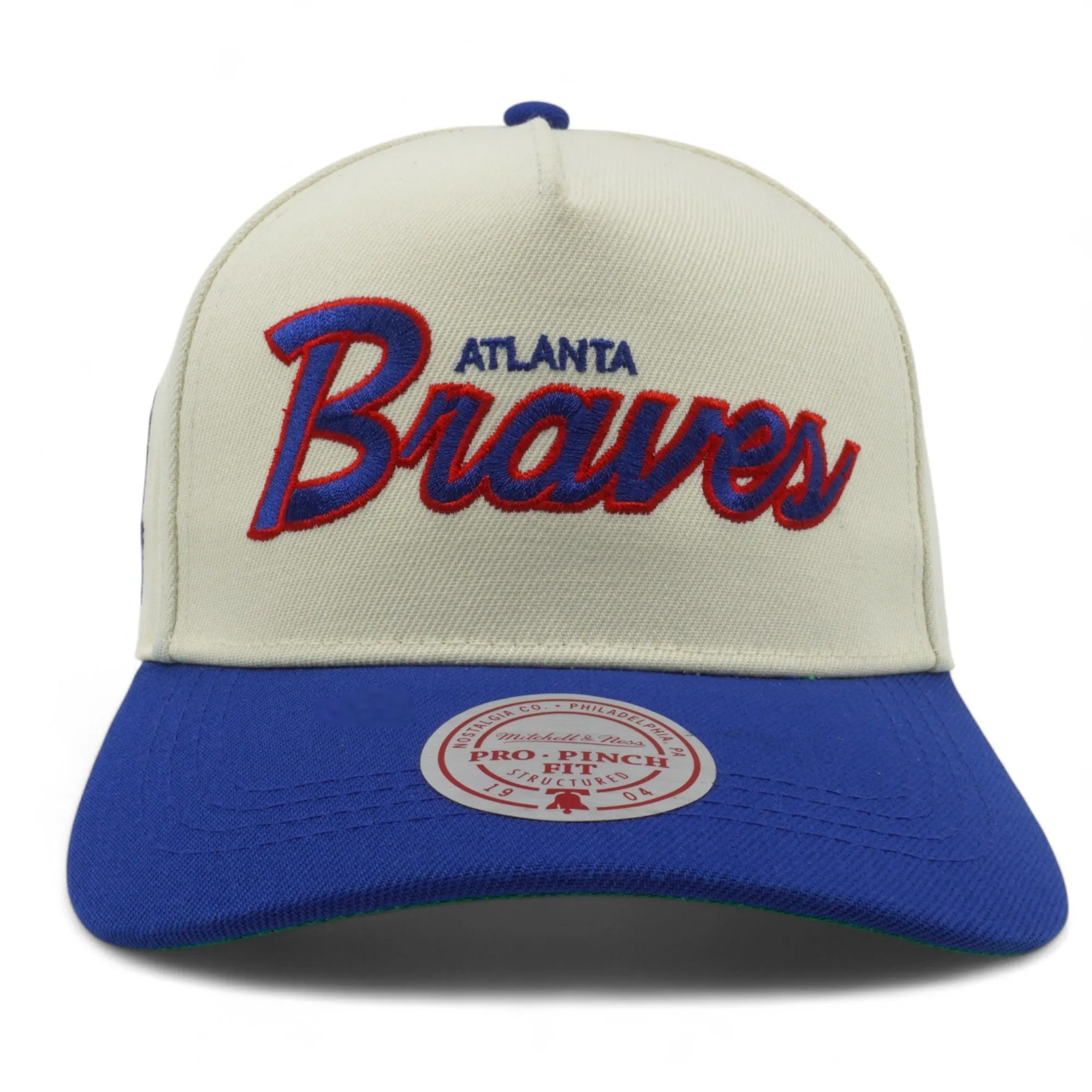 Men's Mitchell & Ness MLB Hat Trick Script Pro Pinch Snapback Coop Braves - Cream sold by Zulily product image thumbnail 2