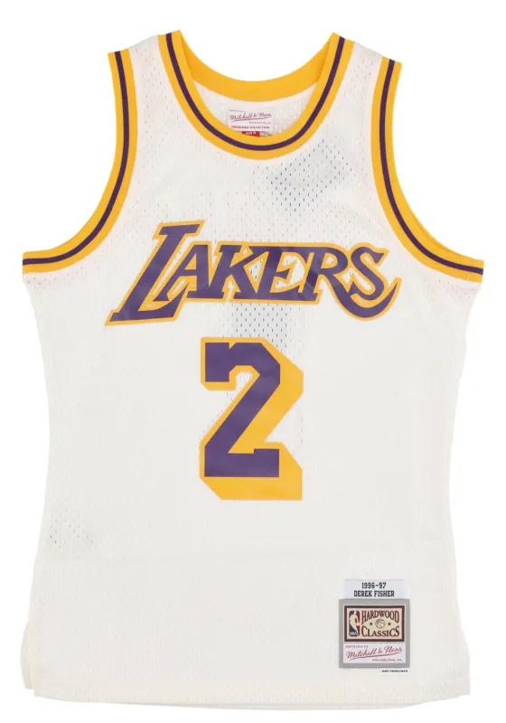 Men's Mitchell & Ness Cream Team Color Swingman Jersey Lakers 1996 Derek Fisher made by Zulily