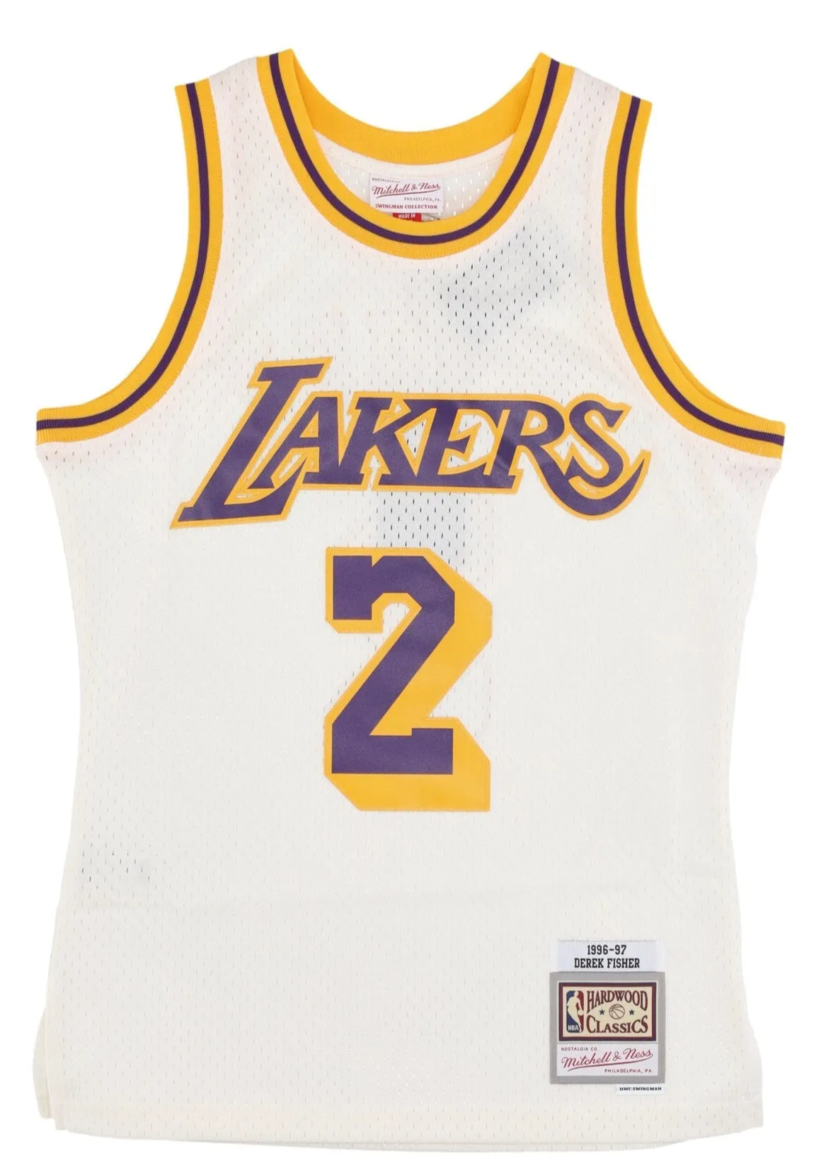 Men's Mitchell & Ness Cream Team Color Swingman Jersey Lakers 1996 Derek Fisher sold by Zulily