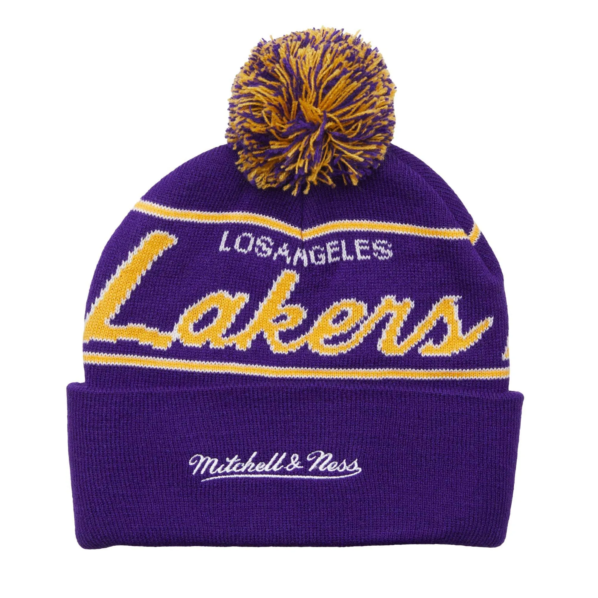 Men's Mitchell & Ness NBA Script Pom Beanie Hwc Lakers - Purple sold by Zulily product image thumbnail 2