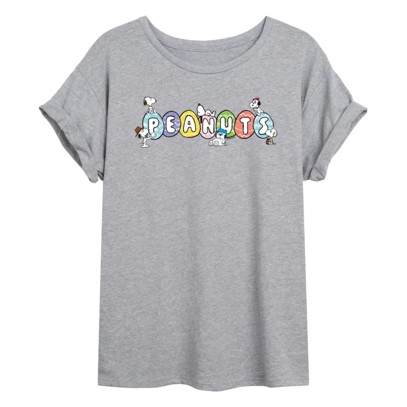 Peanuts - Snoopy Eggs - Juniors Oversized Graphic T-Shirt sold by Zulily