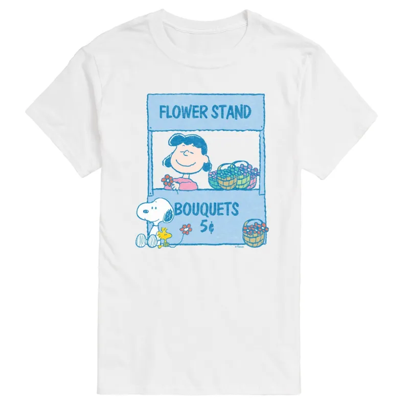 Peanuts - Lucy's Floral Stand - Men's Short Sleeve Graphic T-Shirt sold by Zulily
