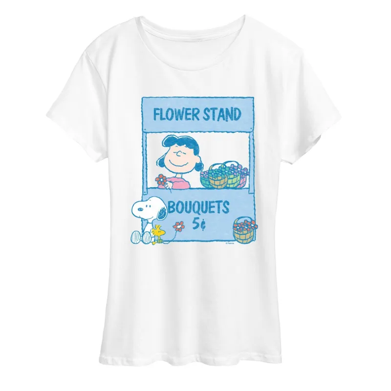 Peanuts - Lucy's Floral Stand - Women's Short Sleeve Graphic T-Shirt made by Peanuts