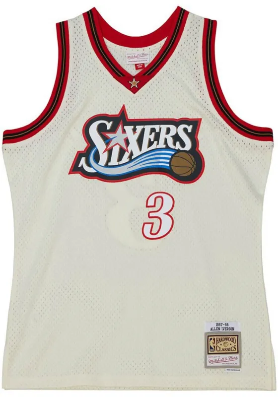 Men's Mitchell & Ness Cream Team Color Swingman Jersey 76Ers 1997 Allen Iverson sold by Zulily