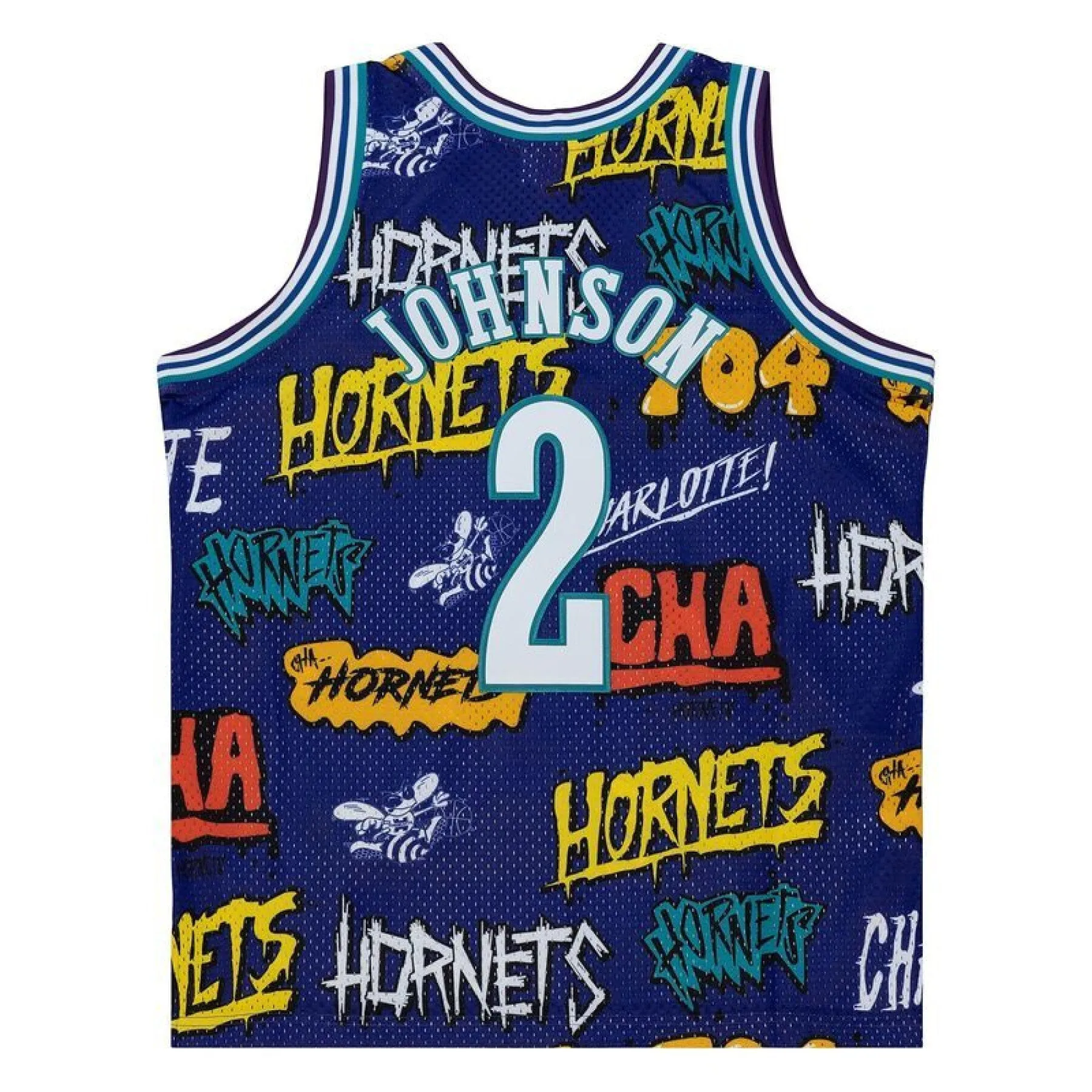 Men's Mitchell & Ness Slap Sticker Swingman Jersey Hornets 1994 Larry Johnson sold by Zulily