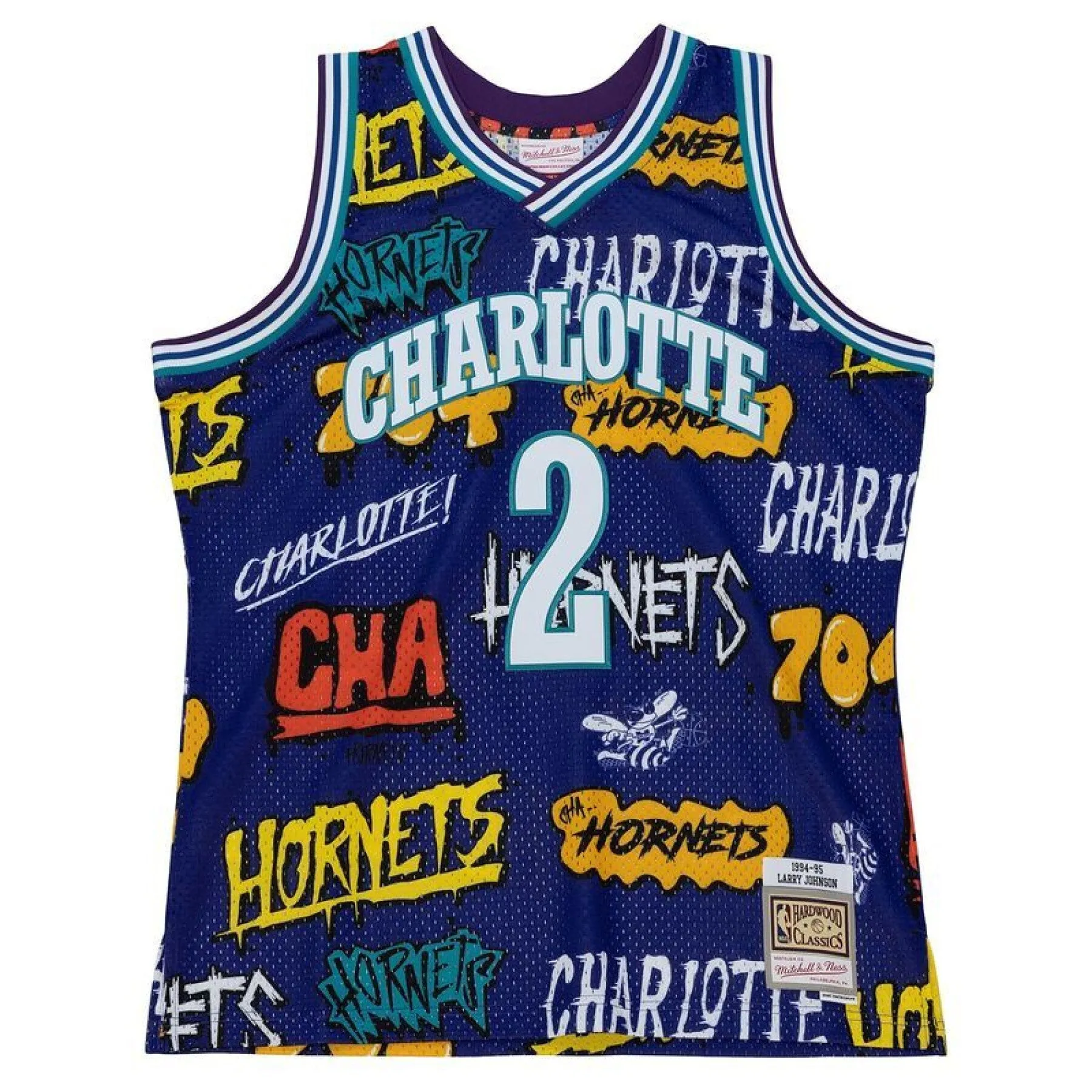 Men's Mitchell & Ness Slap Sticker Swingman Jersey Hornets 1994 Larry Johnson sold by Zulily product image thumbnail 2