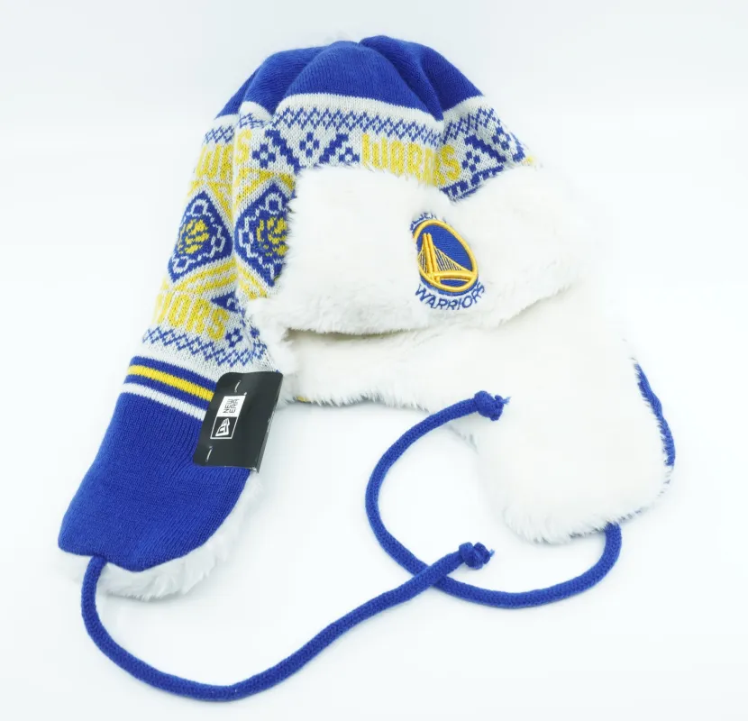Men's New Era NBA Golden State Warriors Festive Trapper Beanie - Blue made by New Era