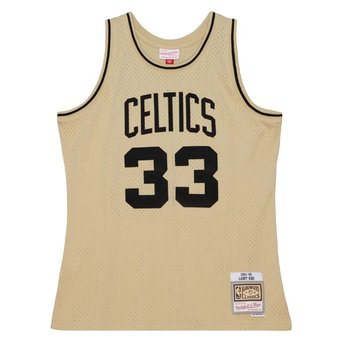 Men's Mitchell & Ness Khaki Black Swingman Jersey Celtics 1985 Larry Bird sold by Zulily product image thumbnail 2