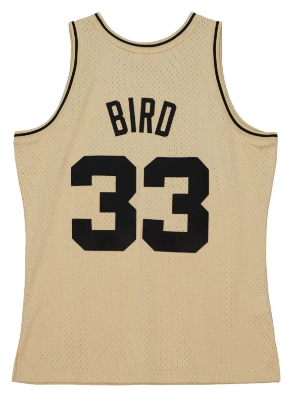 Men's Mitchell & Ness Khaki Black Swingman Jersey Celtics 1985 Larry Bird sold by Zulily