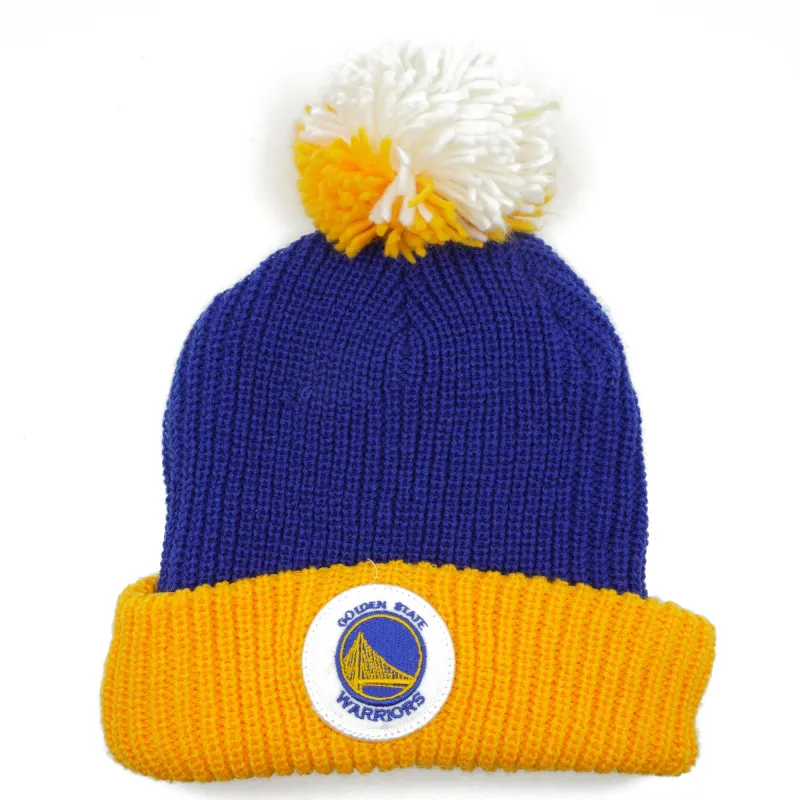Men's Mitchell & Ness NBA Golden State Warriors Retro Patch Cuffed Pom Knit Beanie sold by Zulily