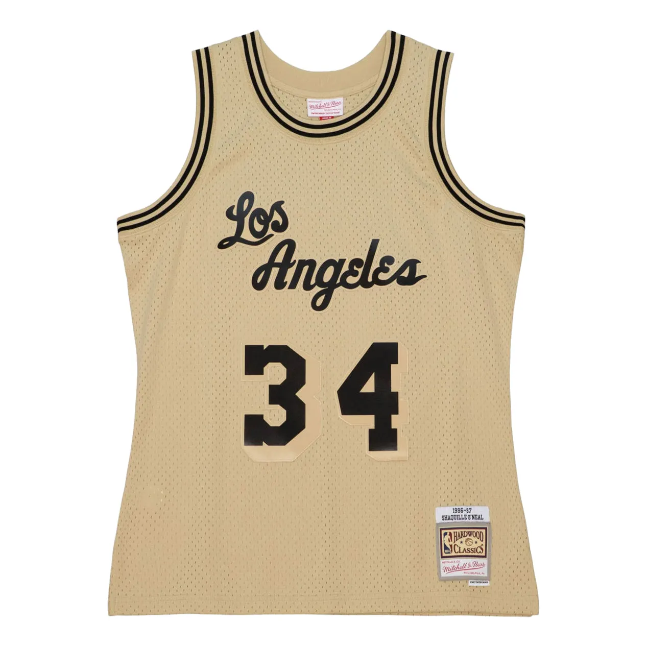 Men's Mitchell & Ness Khaki Black Swingman Jersey Lakers 1996 Shaquille O'Neal sold by Zulily