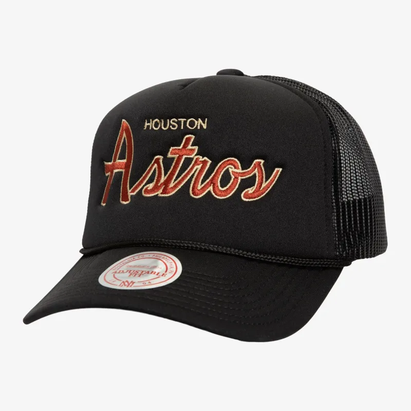 Men's Mitchell & Ness MLB Script Trucker Coop Astros sold by Zulily
