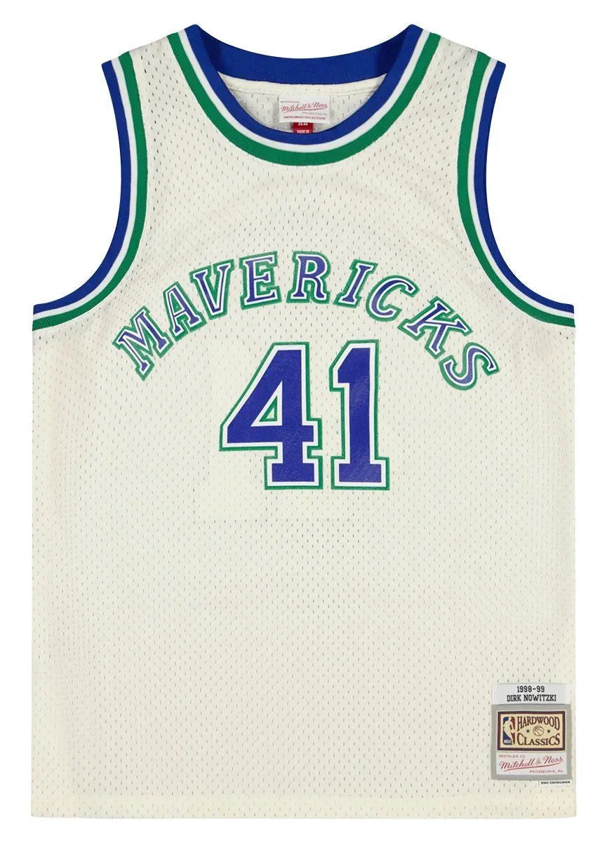 Men's Mitchell & Ness Cream Swingman Jersey Mavericks 1998 Dirk Nowitzki sold by Zulily