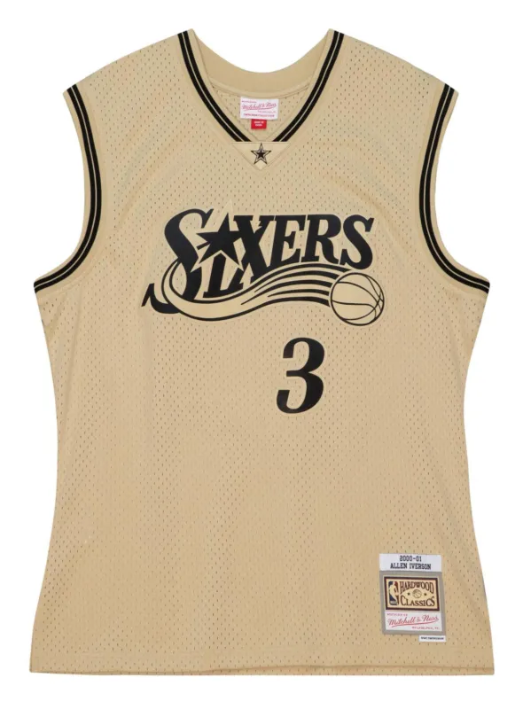 Men's Mitchell & Ness Khaki Black Swingman Jersey 76Ers 2000 Allen Iverson sold by Zulily