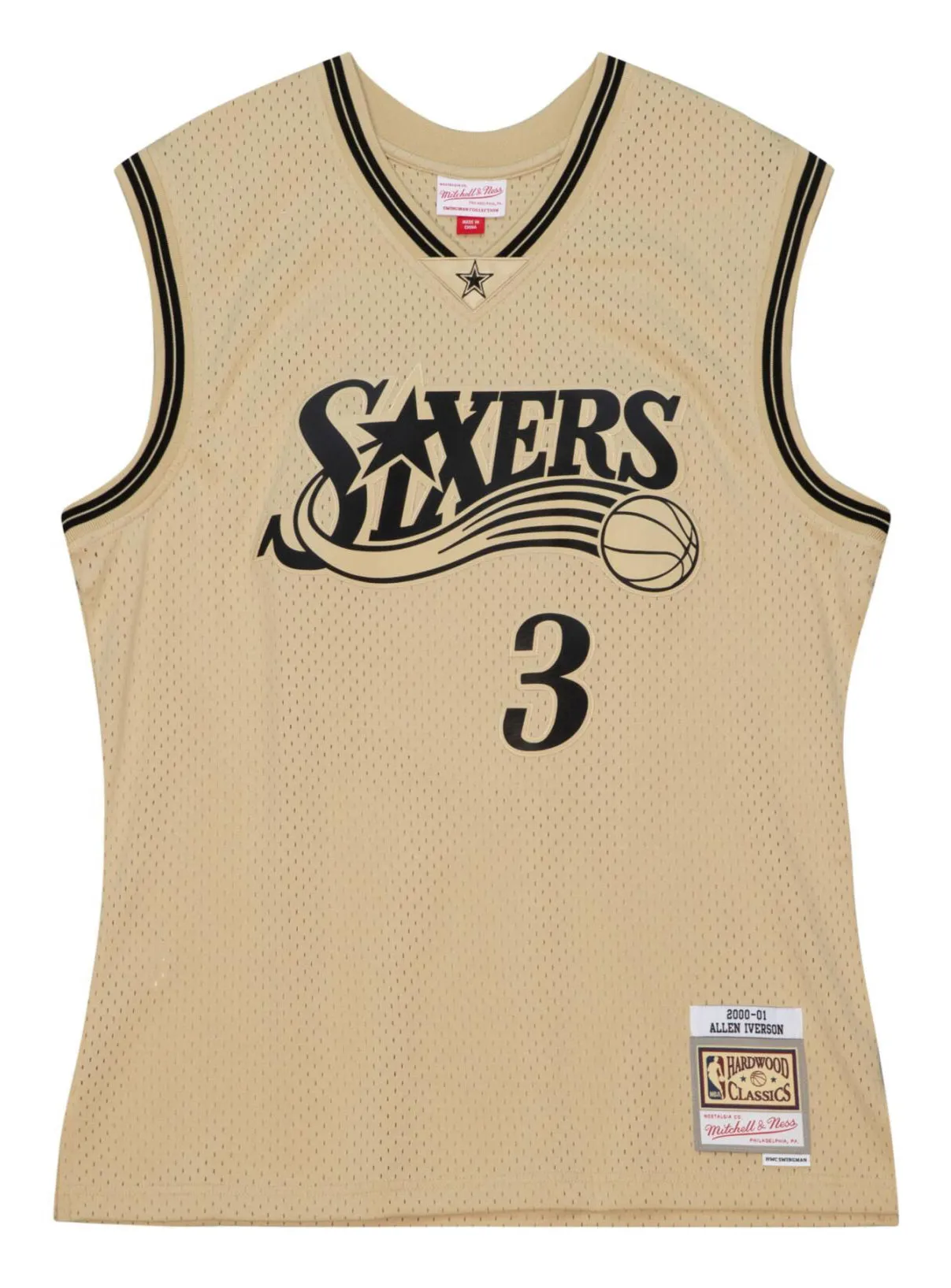 Men's Mitchell & Ness Khaki Black Swingman Jersey 76Ers 2000 Allen Iverson sold by Zulily
