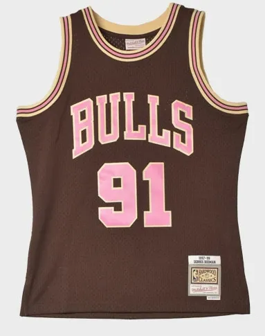 Men's Mitchell & Ness Brown Sugar Bacon Swingman Jersey Bulls 1997 Dennis Rodman sold by Zulily