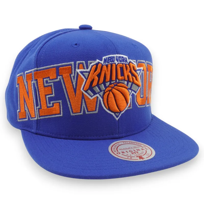 Men's Mitchell & Ness NBA Full Frontal Snapback Knicks - Blue sold by Zulily