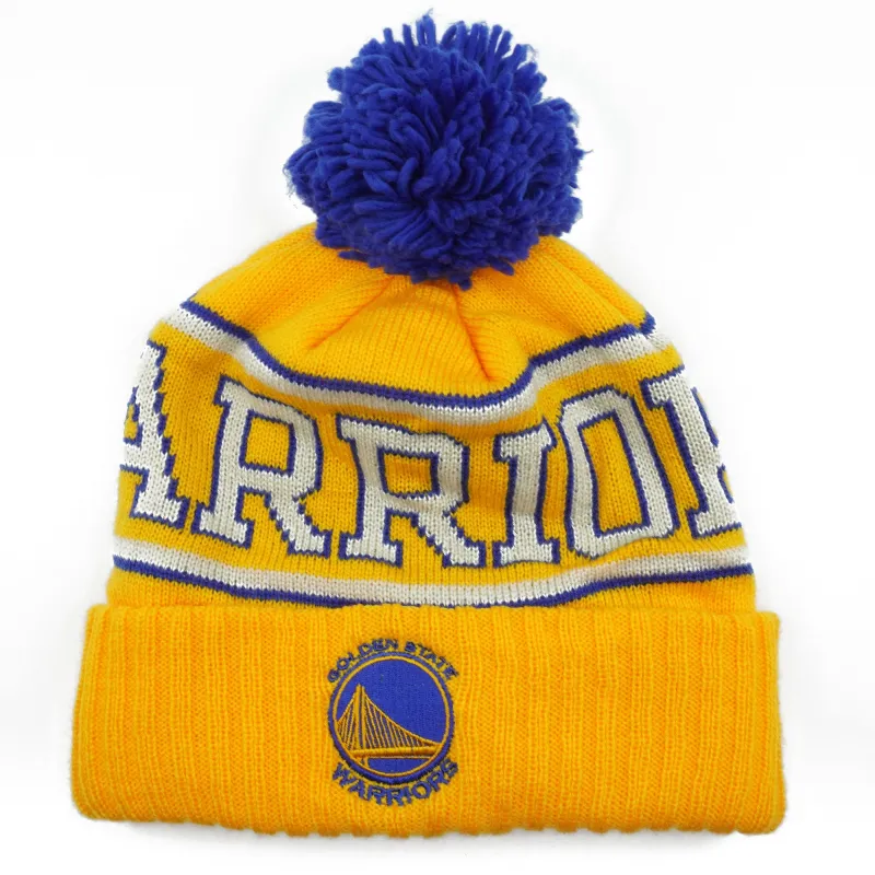 Men's Mitchell & Ness NBA Golden State Warriors Cuffed Pom Knit Beanie made by Mitchell & Ness
