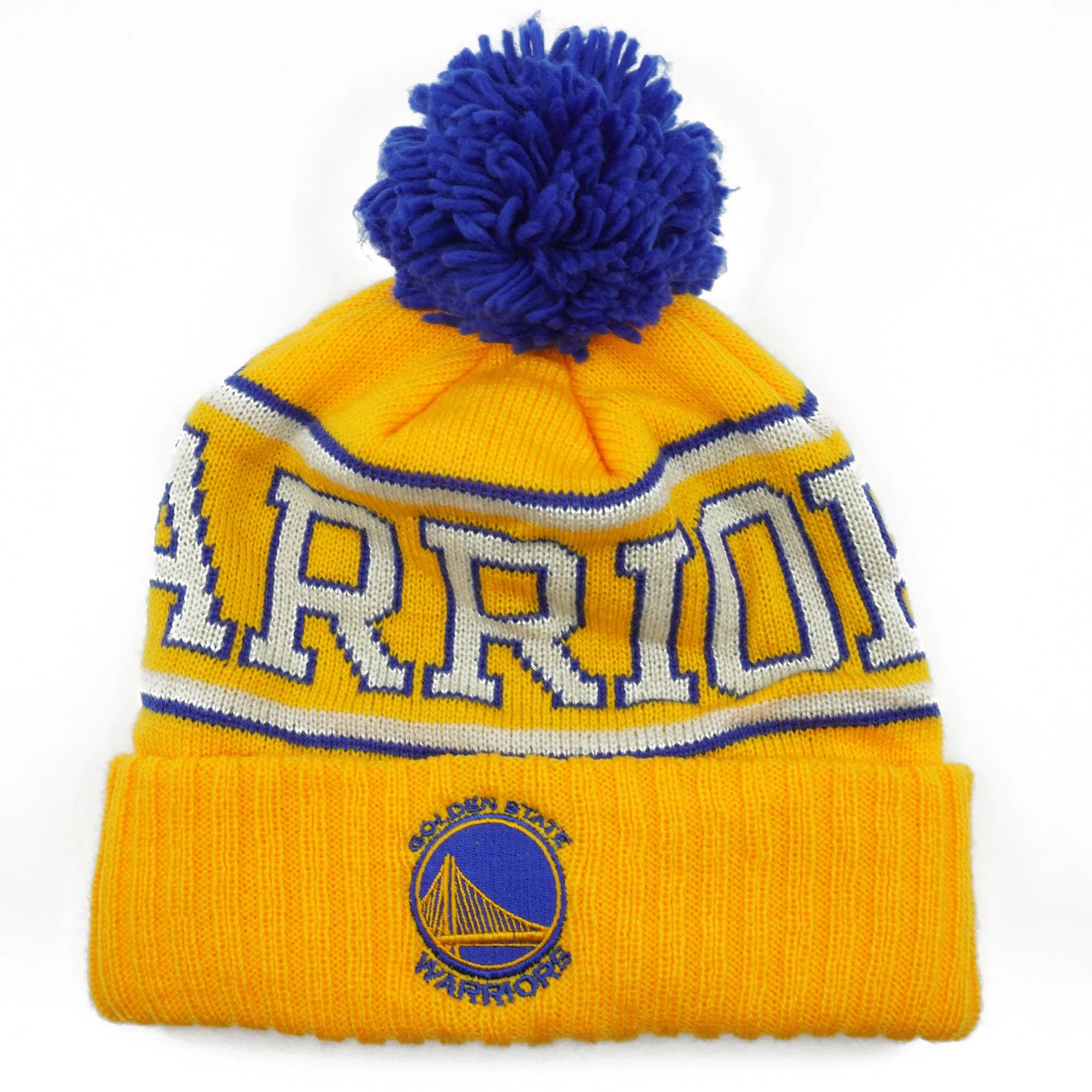 Men's Mitchell & Ness NBA Golden State Warriors Cuffed Pom Knit Beanie sold by Zulily