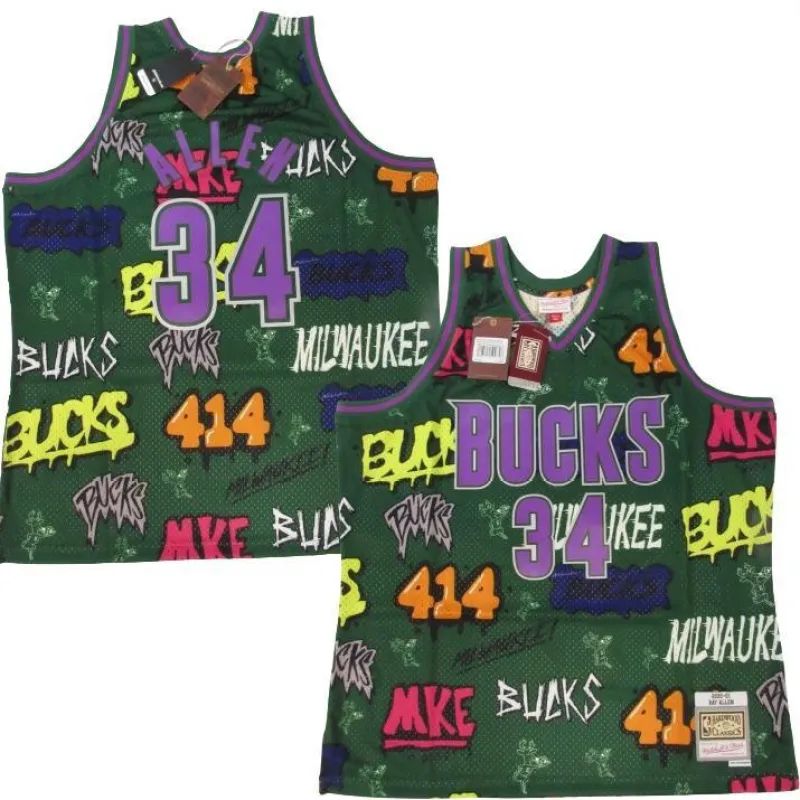Men's Mitchell & Ness Slap Sticker Swingman Jersey Bucks 2000 Ray Allen sold by Zulily