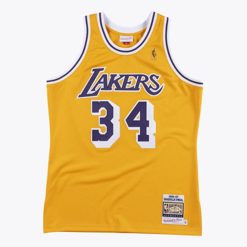 Men's Mitchell & Ness NBA Authentic Jersey Lakers 1996 Shaquille O'Neal sold by Zulily