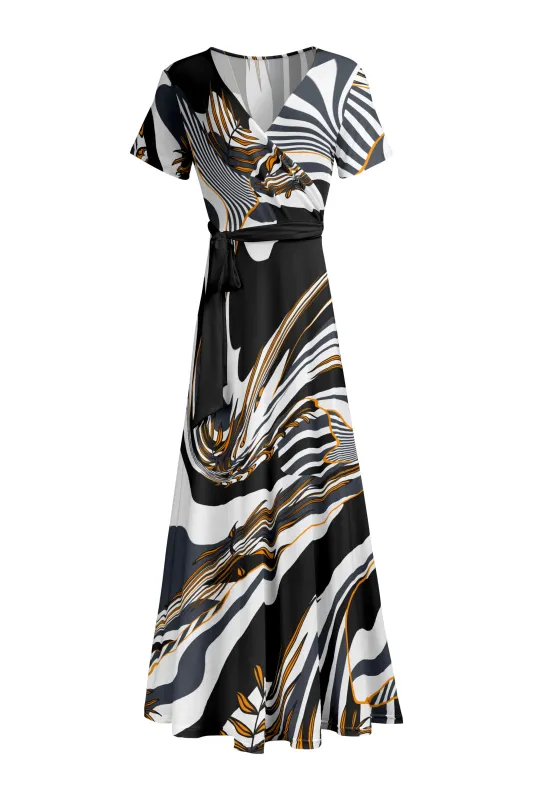 Lily by Firmiana Short Sleeve Wrap Style Maxi Dress with Waist Tie sold by Zulily