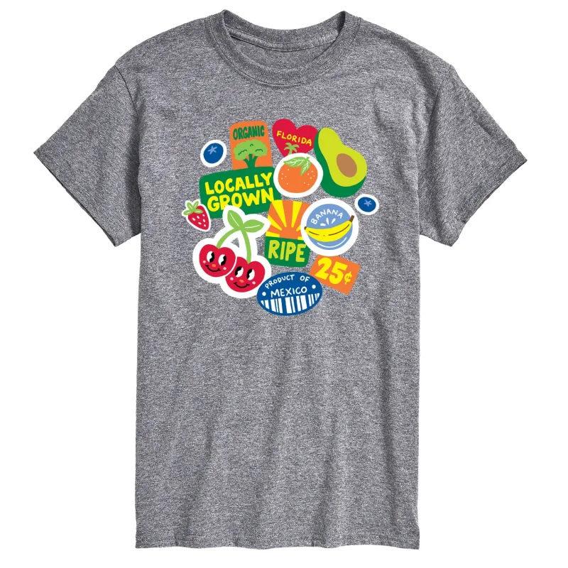 Instant Message - Fruit Stamps - Men's Short Sleeve Graphic T-Shirt sold by Zulily