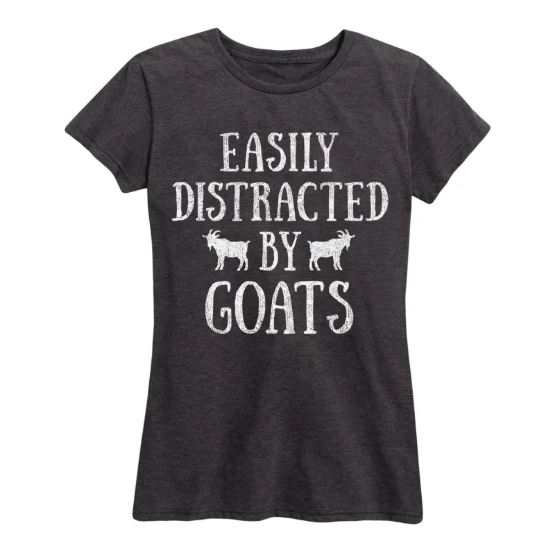 Instant Message - Easily Distracted By Goats - Women's Short Sleeve Graphic T-shirt sold by Zulily