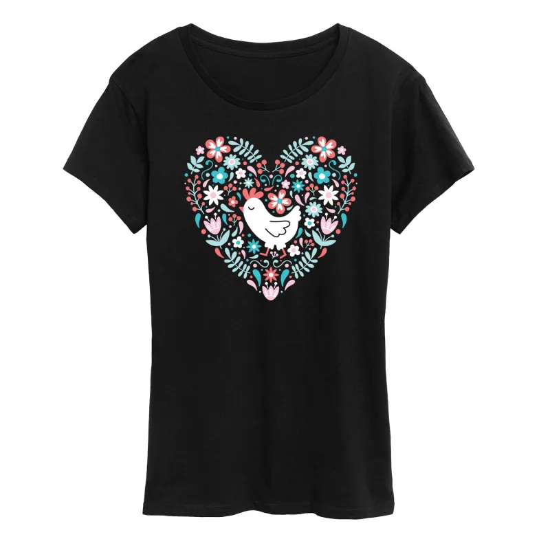 Instant Message - Scandinavian Heart Chicken - Women's Short Sleeve Graphic T-shirt sold by Zulily