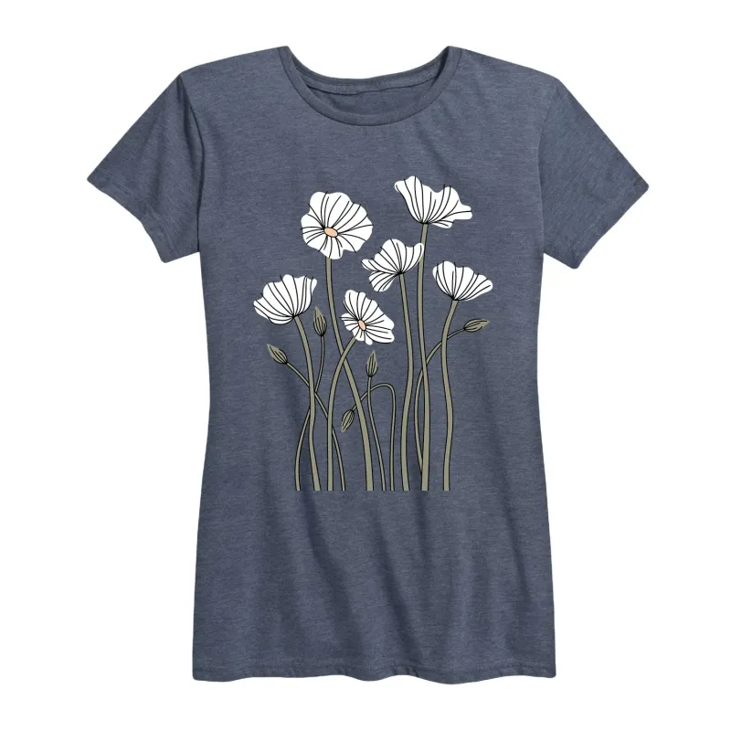 Instant Message - Abstract White Poppies - Women's Short Sleeve Graphic T-shirt sold by Zulily