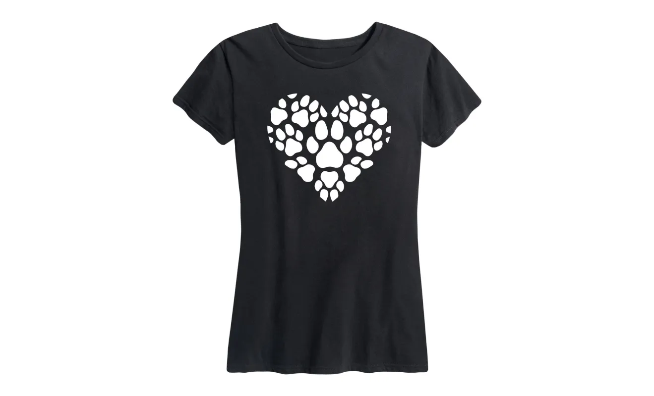 Instant Message - Pawprint Heart White - Women's Short Sleeve Graphic T-shirt sold by Zulily