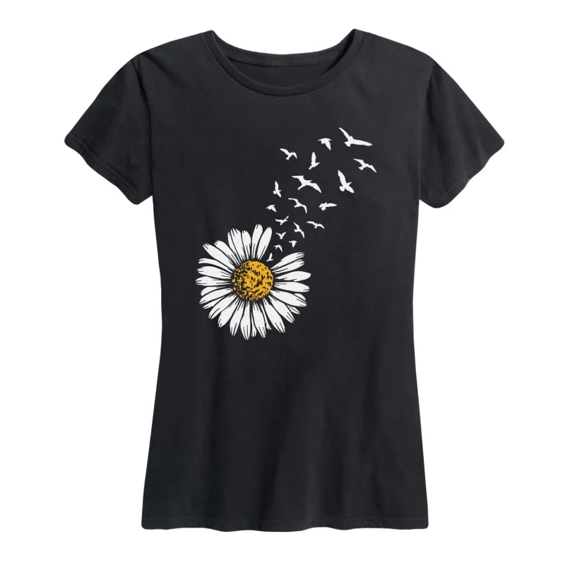 Instant Message - Daisy Turning to Birds - Women's Short Sleeve Graphic T-shirt sold by Zulily