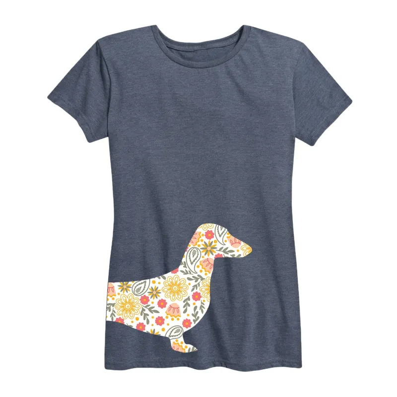 Instant Message - Floral Dachshund - Women's Short Sleeve Graphic T-shirt sold by Zulily