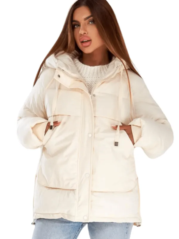 Chic YC Womens Winter Coats Cropped Long Sleeve Zip Puffy Quilted Jackets Stand Collar Baggy Coat sold by Zulily
