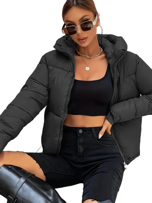 Chic YC Women's 2025 Warm Winter Long Sleeve Zip Jacket Pockets Baggy Short Coats,Short Ladies Quilted Coat sold by Zulily