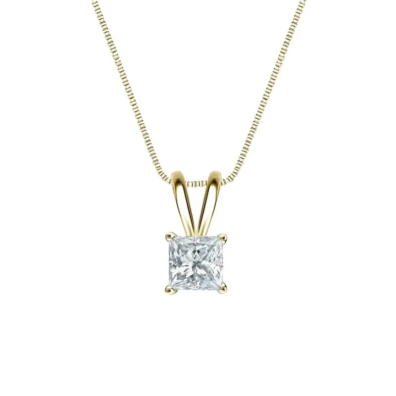 Auriya 18-karat Gold 0.38ctw Princess Solitaire Lab Grown Diamond Necklace 4-Prong Basket (D-E VVS) - 0.38 sold by Zulily