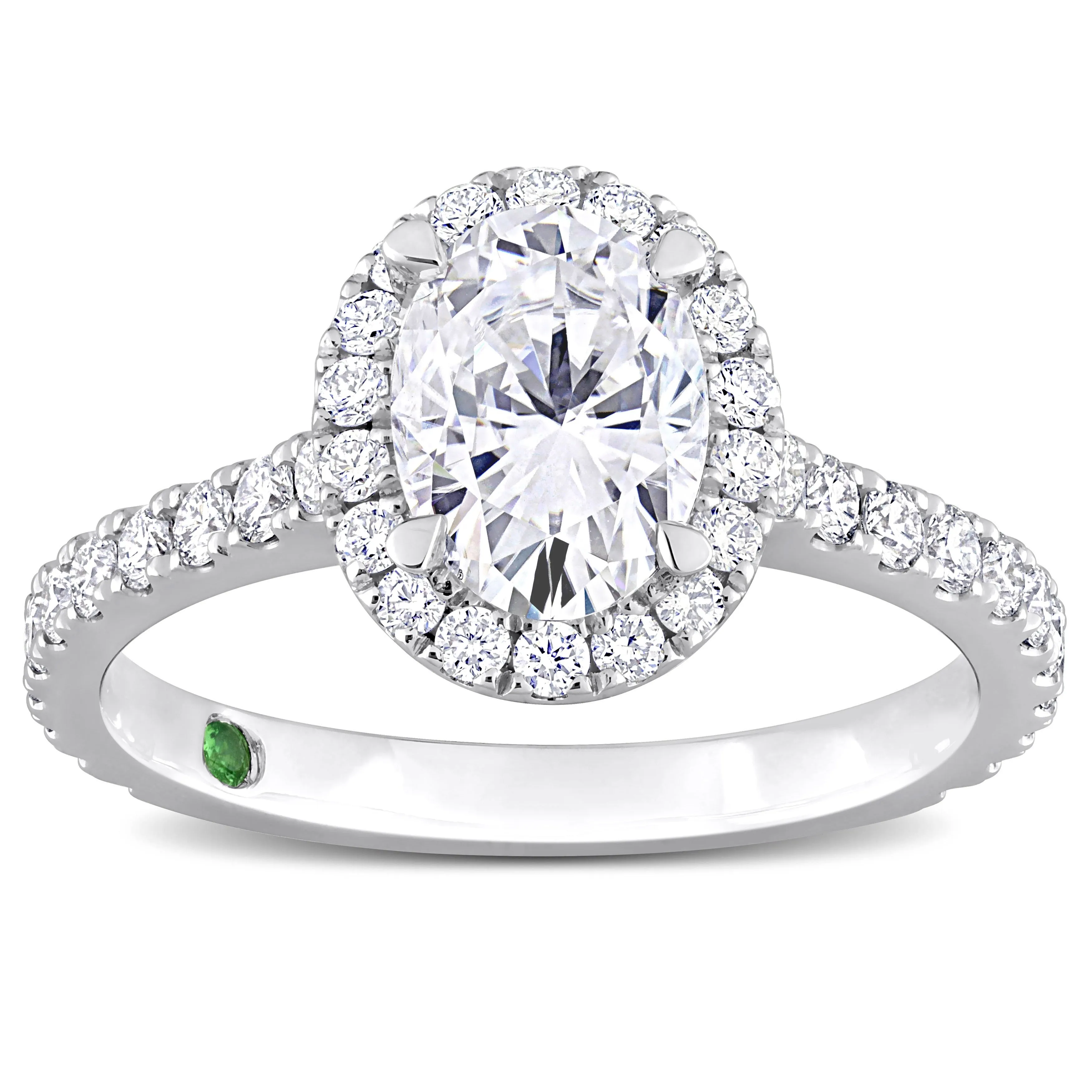 Created Forever 2ct TDW Oval-Cut Lab-Grown Diamond with Tsavorite Accent Halo Engagement Ring in 14k White Gold sold by Zulily product image thumbnail 2
