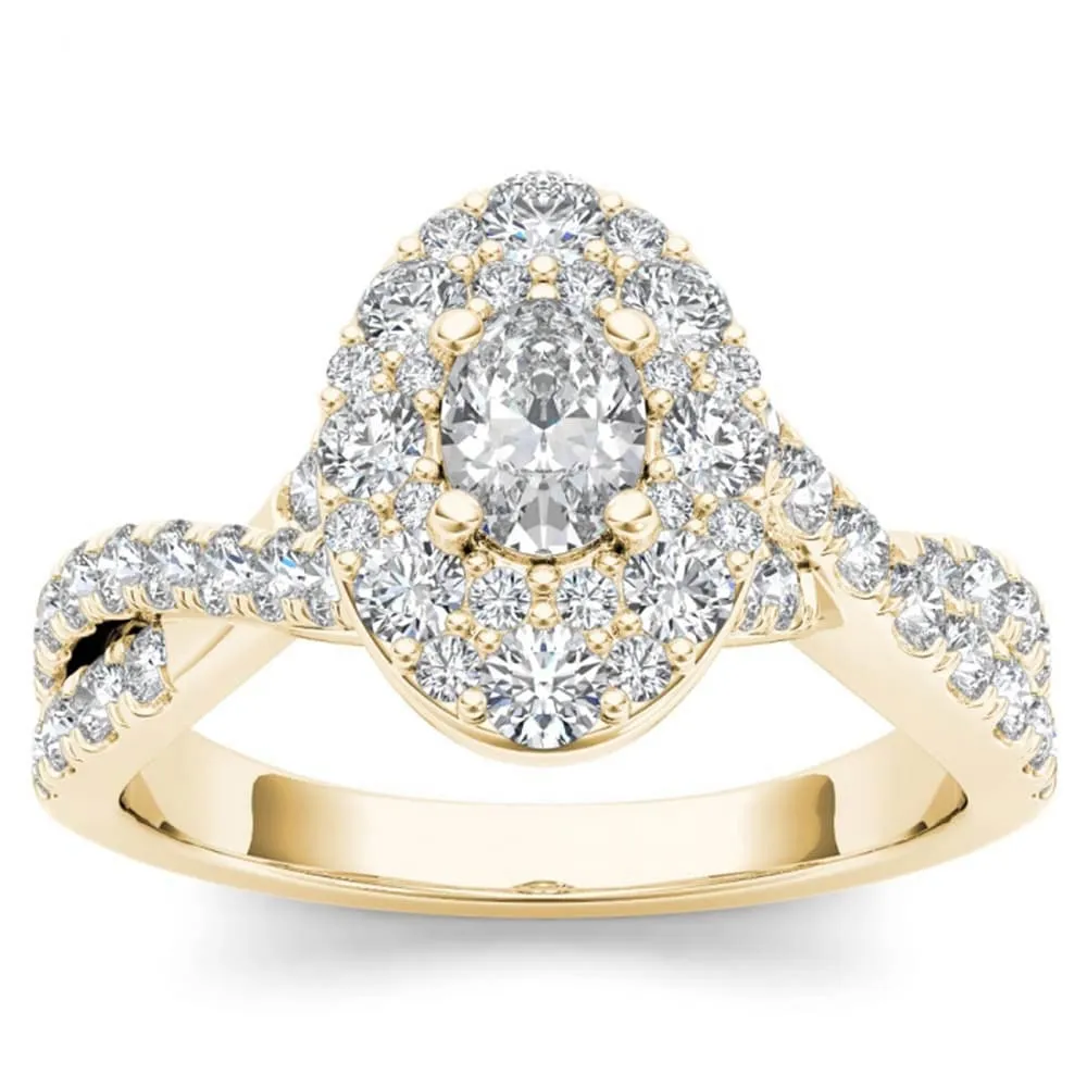De Couer 14k Yellow Gold 1 1/4ct TDW Oval Shape Diamond Halo Engagement Ring sold by Zulily