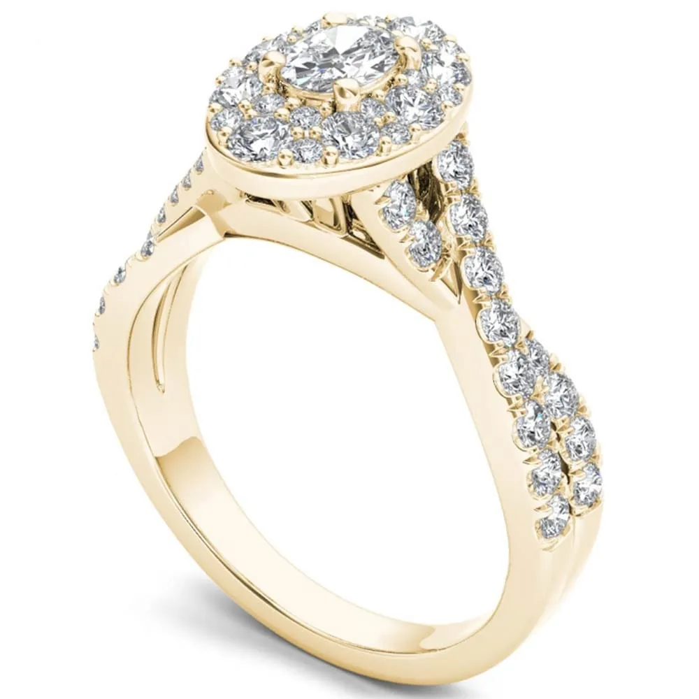 De Couer 14k Yellow Gold 1 1/4ct TDW Oval Shape Diamond Halo Engagement Ring sold by Zulily product image thumbnail 2