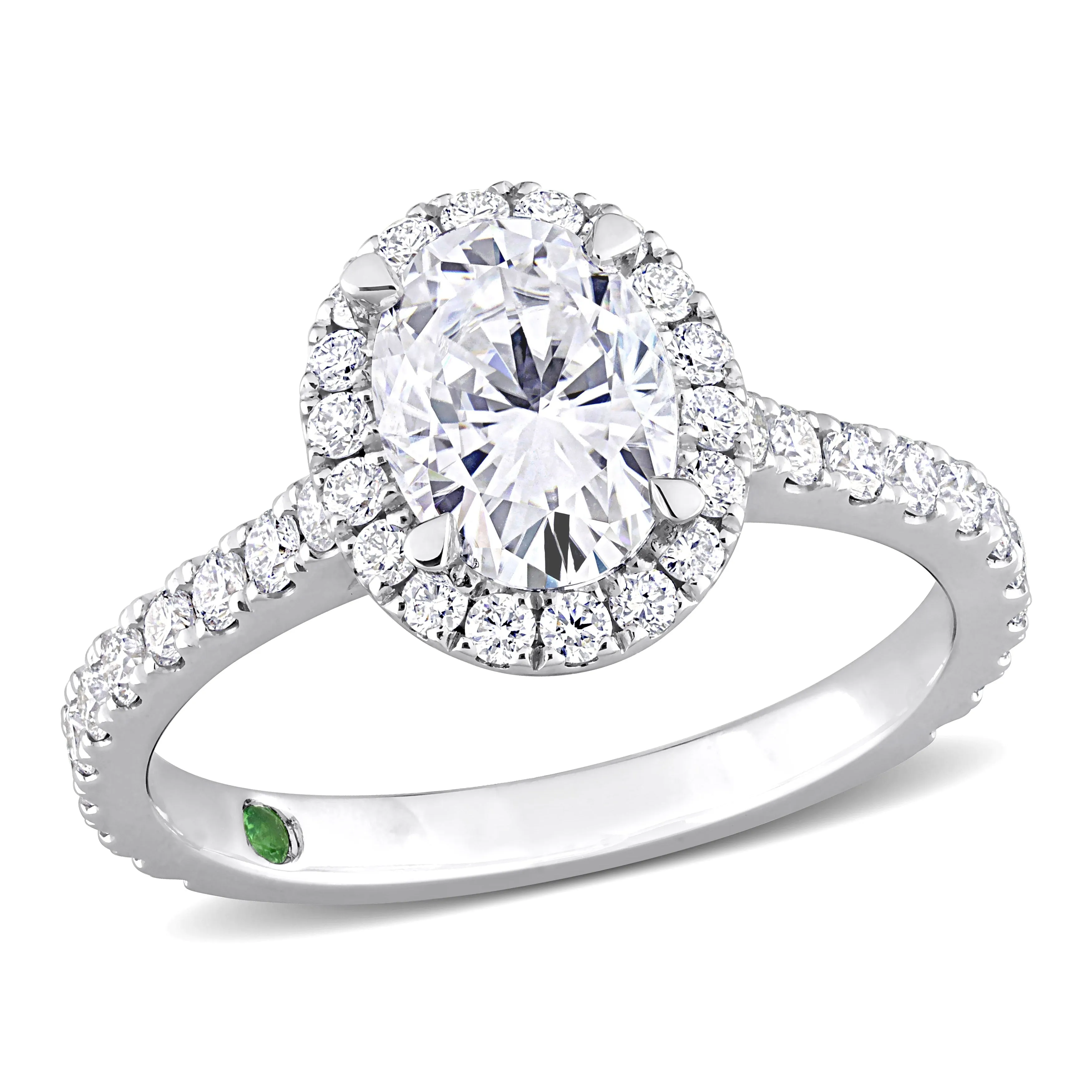 Created Forever 2ct TDW Oval-Cut Lab-Grown Diamond with Tsavorite Accent Halo Engagement Ring in 14k White Gold sold by Zulily