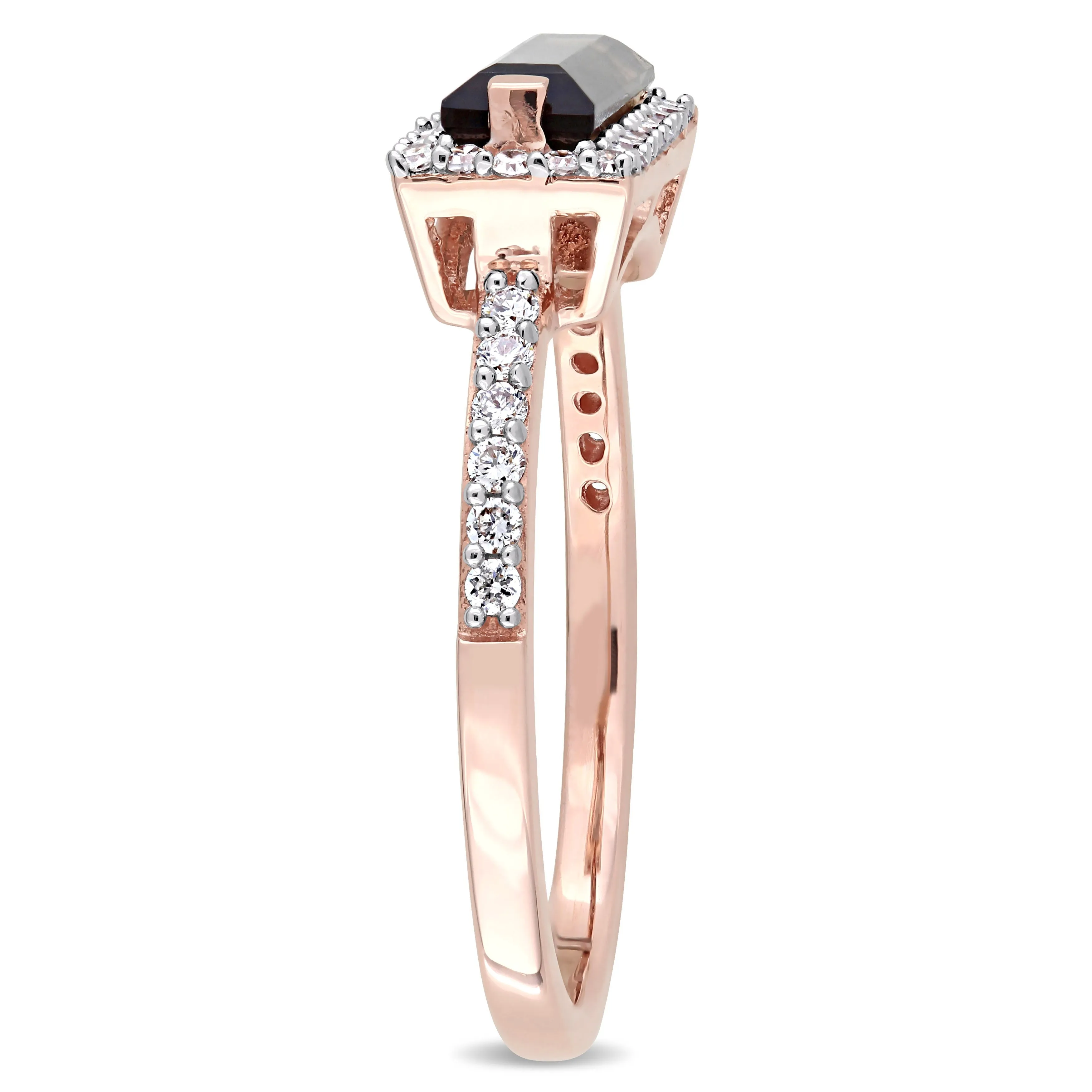 Miadora 1ct TGW Baguette Cut Smokey Quartz and 1/4ct TW Diamond Halo Ring in 14k Rose Gold sold by Zulily product image thumbnail 2