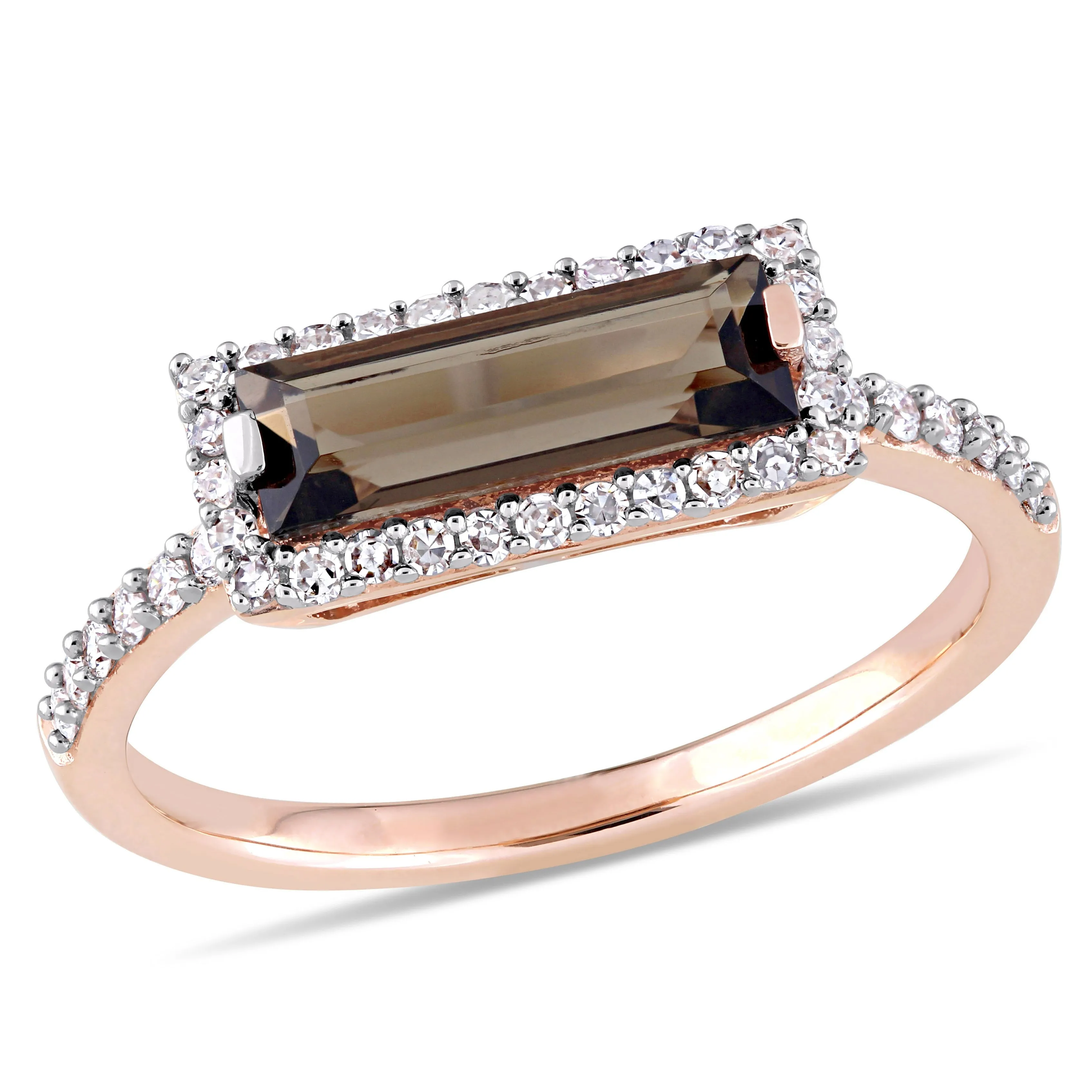 Miadora 1ct TGW Baguette Cut Smokey Quartz and 1/4ct TW Diamond Halo Ring in 14k Rose Gold sold by Zulily