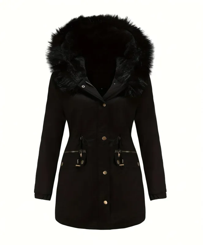 Chic YC Women's Long Winter Coat Thicken Lined Parka Warm Jacket With Faux Fur Detachable Hood sold by Zulily