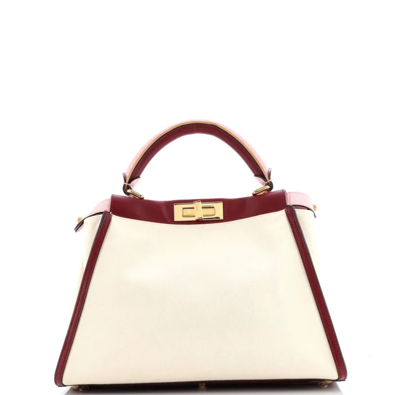 Pre-Loved Fendi Peekaboo Bag Canvas with Crocodile Embossed Leather Regular sold by Zulily