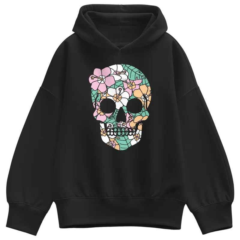 Instant Message - Tropical Floral Skull - Women's Oversized Fleece Hoodie Sweatshirt made by Zulily